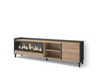 mueble tv television muebles de salon almacenaje 212x35x61cm para tv hasta 80 chimenea electrica xxl diseno industrial estilo moderno roble y negro