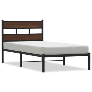Cama Individual | Cama De Adulto | Estructura Cama Con Cabecero Sin Colchón Marrón Roble 80x200 Cm
