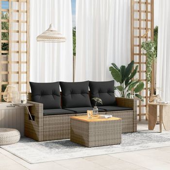 Conjunto De Sofás De Jardín 4 Uds | Mueble Jardin Mesa Y Sillas Y Cojines Ratán Sintético Gris Cfw788148