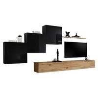 conjunto de muebles de salon mural switch x de diseno color roble wotan y negro brillante