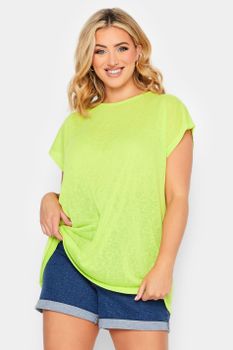 Yours Camiseta Verde Lima Efecto Lino, Mujer Curvy Y Tallas Grandes, Yours