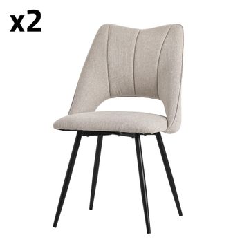 2 Sillas de comedor beige poliester tapizado respaldo patas de metal