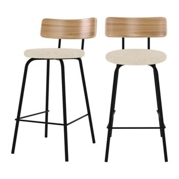 Set de 2 sillas para isla de cocina en tela blanco roto 64 cm