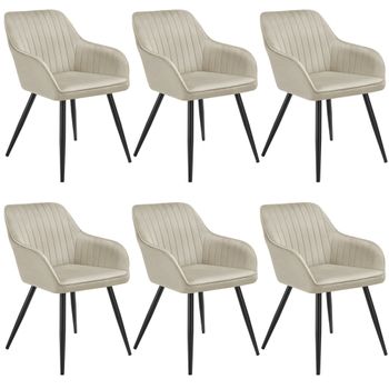 6 sillas de comedor con aspecto de terciopelo y acolchada crema/negro