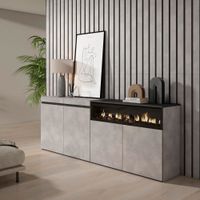 aparador efecto madera cemento 200x35x75cm chimenea efecto fuego