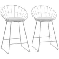 pack de 2 taburetes de bar de 65 cm en metal blanco y cojin blanco alex