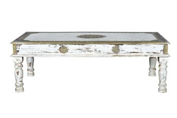 Mesa de café madera de mango en blanco envejecido