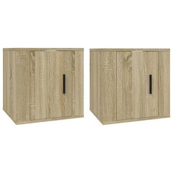 2 Uds Muebles Tv De Pared | Mueble De Salón | Armario Tv Roble Sonoma 40x34,5x40 Cm