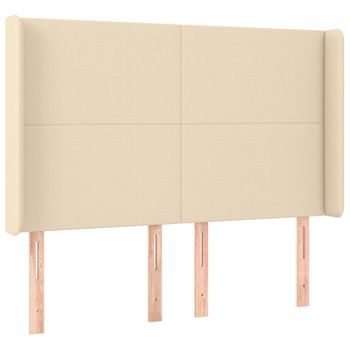 Cabecero Cama Mueble De Dormitorio Con Led De Tela 147 X 16 X 118/128 Cm Crema M02_0000486