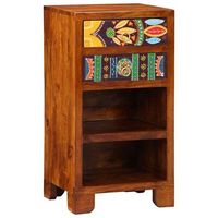 mesa de fin floral con cajon marron 40 x 35 x 75 cm