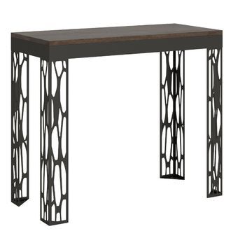 Consola Extensible De Diseño En Madera Y Acero Antracita Kiza Evolution-color Marrón-soporte 2 Pies-alargaderas 5 Extensiones