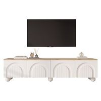 mueble tv 180cm - con 4 puertas - con 6 patas de bola de metal - madera y blanco