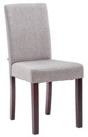 silla con patas de madera y asiento en tela gris claro