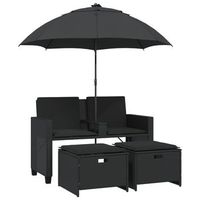 sofa jardin  sofa de exterio 2 plazas con sombrilla y taburetes ratan pe negro
