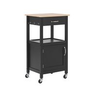 carrito de cocina negro tablero de madera clara 39 x 48 x 89 cm ruedas estante cajon siena