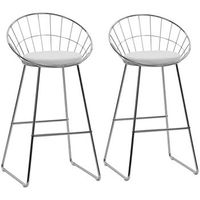 pack de 2 taburetes de bar de 75cm en metal cromado y cojin blanco alex