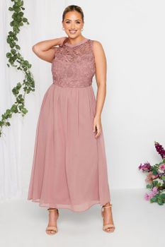 Yours London Vestido Largo Rosa Rubor Sin Mangas Con Encaje, Mujer Curvy Y Tallas Grandes, Yours London