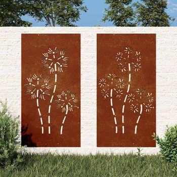 Adorno Pared Jardín 2 Uds Acero Corten Diseño Flores 105x55 Cm Cfw87944