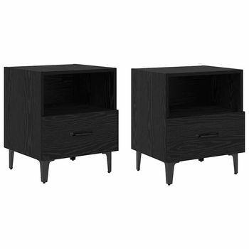 Pack 2 Uds Mesita De Noche | Armario De Noche | Mesa De Noche Con Cajón Roble Negro 40 X 35 X 47.5 Cm