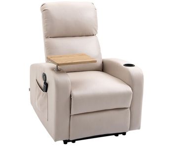 Homcom sillón de masaje con 8 puntos de masaje sillón relax eléctrico sofá relax con 4 modos reclinación 145° mando a distancia mesita 2 bolsillos laterales y posavasos 77x93x105 cm beige