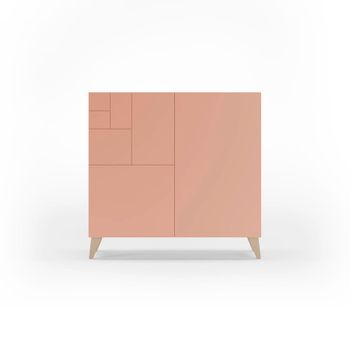 Zapatero melamina roble claro puertas rosa patas roble cl 87x90x27cm