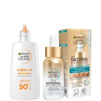 garnier glow and protect duo natural bronzer self-tan drops and ambre solaire vitamin c facial spf50 fluid