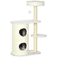 pawhut arbol rascador para gatos alto 100 cm con poste rascador en sisal cesta y casita de 2 niveles crema   aosom espana