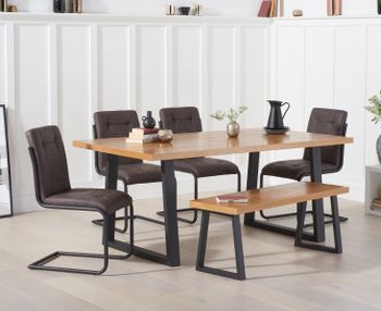 Urban 180cm Industrial Dining Table with Alexa Dining Chairs and Benches - Brown, 2 Chairs