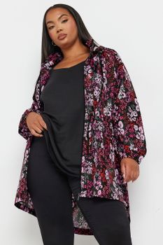 Yours Chubasquero Negro Estampado Leopardo Rosa, Mujer Curvy Y Tallas Grandes, Yours