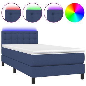 Cama Individual | Cama Box Spring | Cama Para Adultos Colchón Y Luces Led Tela Azul 80x200 Cm