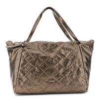 bolso shopping efecto piel metalizada bordado geometrico bronze