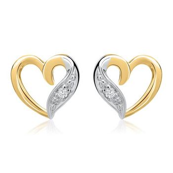 14 quilates pendientes de oro amarillo corazón 2 diamantes 0,02ct.