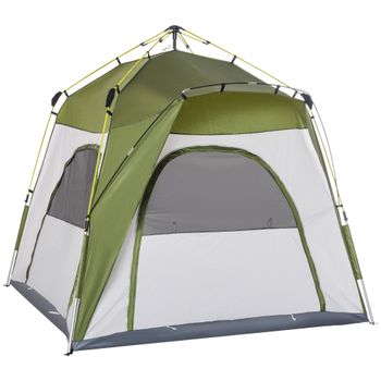 Outsunny Tienda de camping familiar 4 personas tienda cúpula impermeable ligera, ventilada fácil de montar pop-up 2,4x2,4x1,99 m   Aosom España