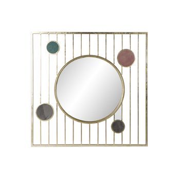 Espejo Metal Cristal 100x2x100 Circulos Dorado