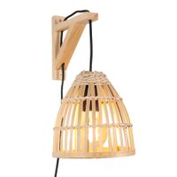 aplique de pared con base de madera y pantalla de bambu