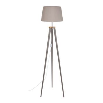 Lámpara de pie trepied trípode madera natural metal pantalla blanco