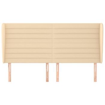 Cabecero Cama Mueble De Dormitorio Con Orejas De Tela 203 X 23 X 118/128 Cm Crema M02_0003156