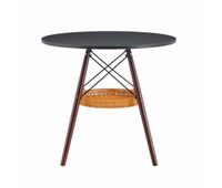 mesa de comedor redonda o80 cm - diseno moderno con estante flotante trenzado tablero mdf y patas de madera maciza - nogal y negro