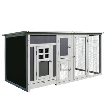 PawHut Gallinero Exterior Madera con Corredor Techo Abatible y Bandeja Extraíble Jaula para Gallinas Animales Pequeños Pollo 160x75x80cm   Aosom España
