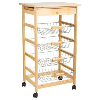 Carrito de cocina de madera de pino marrón 47x37x85