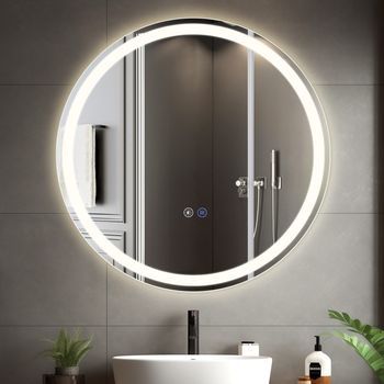 Espejo De Baño Redondo Con Luz Función Antivaho Ip44  Blanco Variable Espejo De Baño Zmh