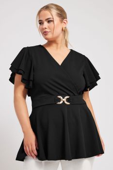 Yours London Top Peplum Negro Cruzado , Mujer Curvy Y Tallas Grandes, Yours London