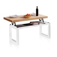 mesa de centro elevable con almacenaje oculto 120x475-62 cm loft roble salvaje - blanco 120 x 475 x 60 cm