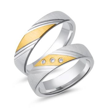 Alianzas 14 quilates oro amarillo-blanco 3 diamantes