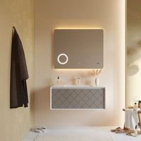 mueble de bano de 100 cm blanco opaco y gris con espejo led integrado  miami