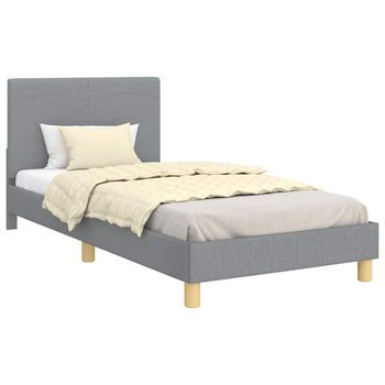 Cama Individual | Cama Para Niños Con Cabecero Gris Claro 90 X 190 Cm Tela