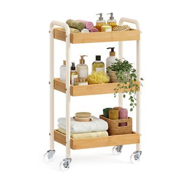 Carrito De Almacenamiento Rodante Cocina 3 Niveles 27,5x41,3x73 Cm - Beige