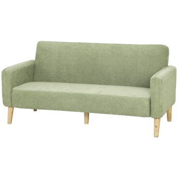 HOMCOM Sofá de 2 Plazas de 160 cm Tacto Aterciopelado Acolchado Grueso Asiento Amplio y Patas de Madera de Caucho Verde