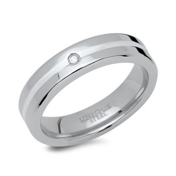 Anillo de acero inoxidable con incrustaciones de plata 5 mm de ancho