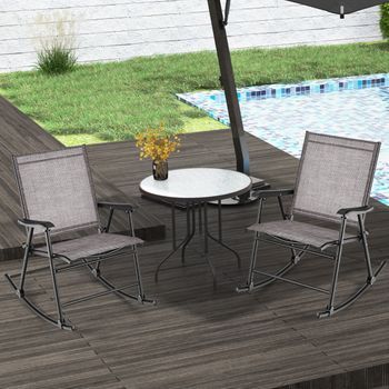 Juego De 2 Sillas Mecedoras Plegables Con Tela De Asiento Y Marco De Metal Para Patio Jardín Terraza Y Piscina 82 X 64 X 91 Cm Marrón Cfw48368